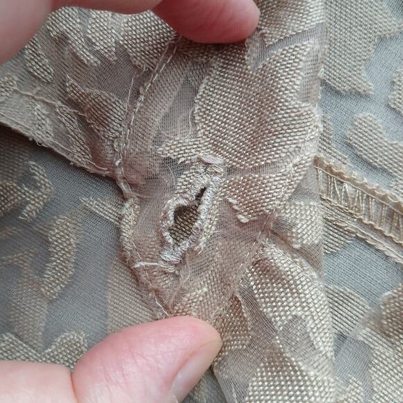 Notations Sheer Tan Floral Mesh Blouse 1X NEEDS REPAIR button down summer cover - Picture 11 of 14